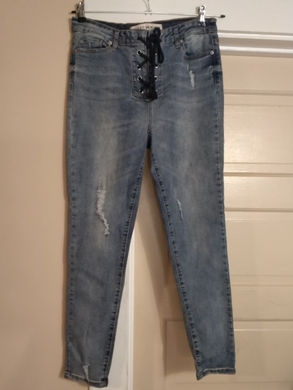 Ashley Mason Light Blue Lace-Up Skinny Jeans